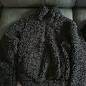 Black XS Fuzzy 3/4 Zip Jacket with Pockets
